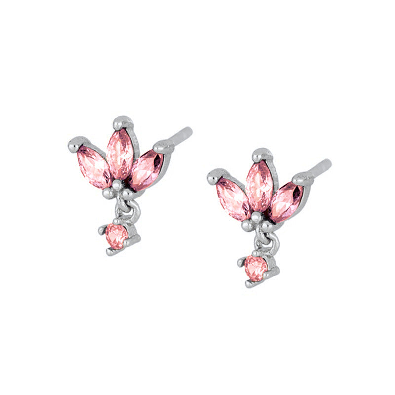S925 Silver Needle Stud Earrings With Zircon Butterfly Design