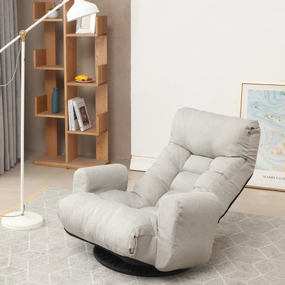 Floor Gaming Lounge Chair Swivel 360 Linen Gray 5-Position Adjustable 31x43 In