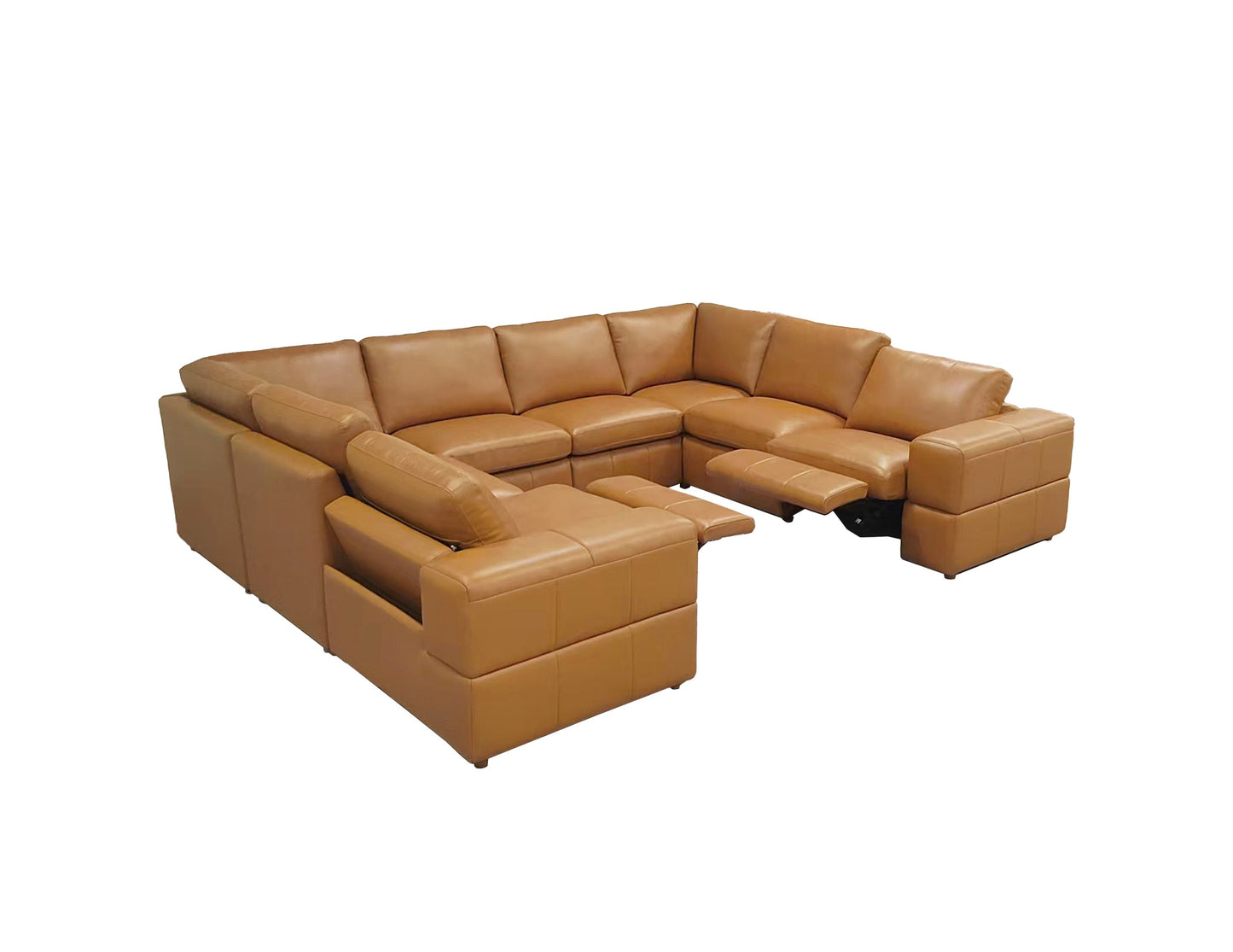 Sectional Sofa Modular Leather Match Ginger 8 Seat 2 Recliners 128 In
