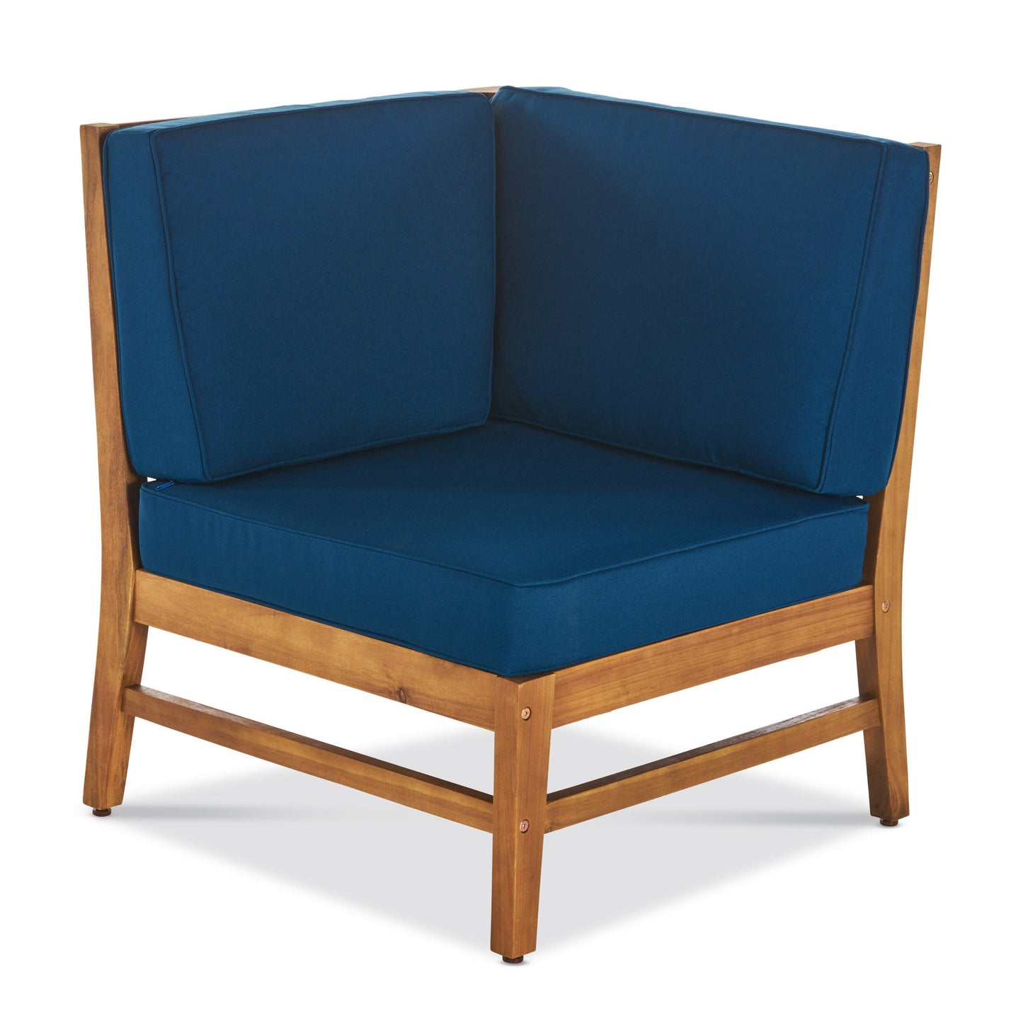 PERLA 6-Piece Outdoor Sectional Sofa Set, Acacia Wood Frame, Blue Cushions