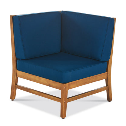 PERLA 6-Piece Outdoor Sectional Sofa Set, Acacia Wood Frame, Blue Cushions