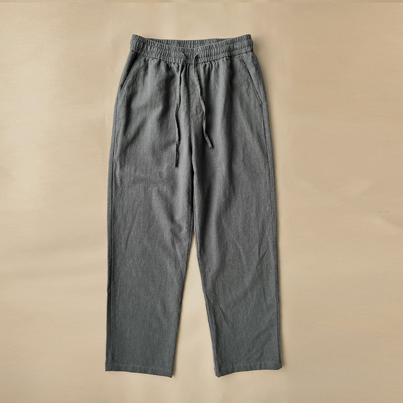 White Loose-fitting Straight-leg Lightweight Cotton-linen Casual Trousers