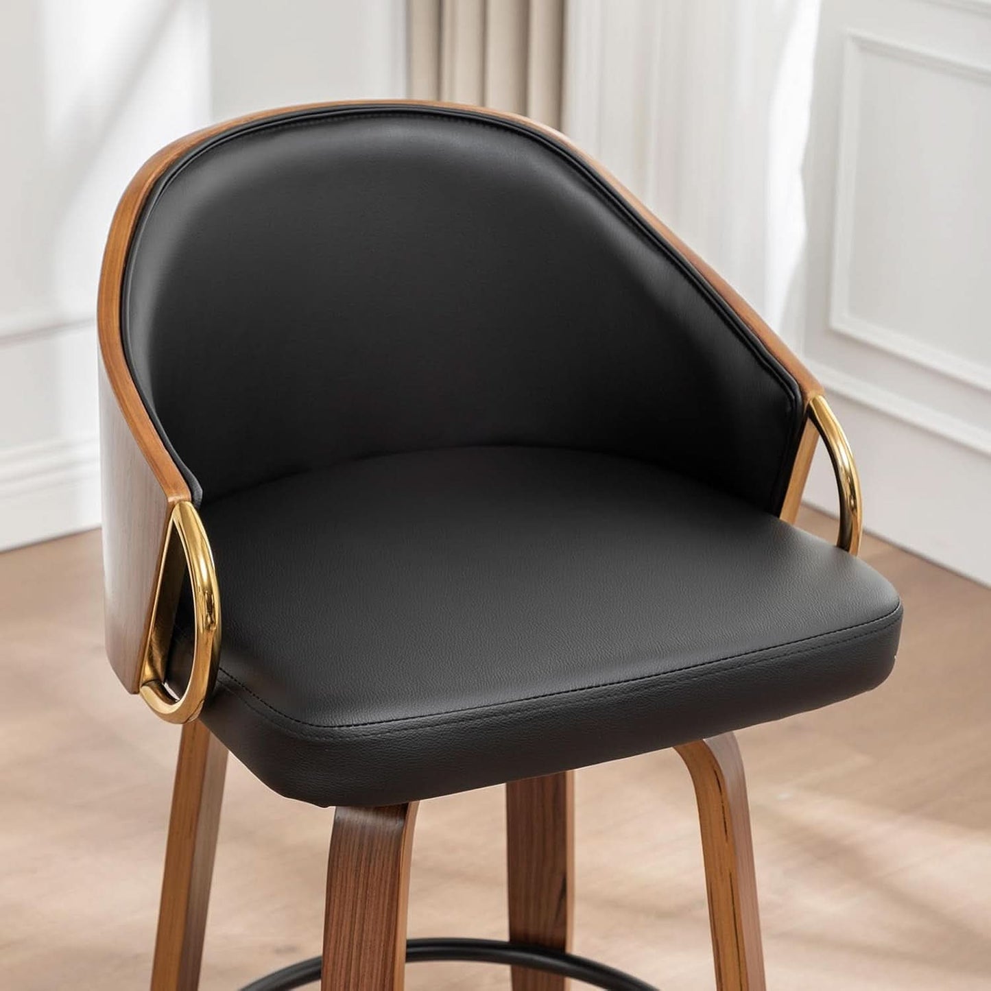26 Inch Swivel Barstools Set of Two Black Leather