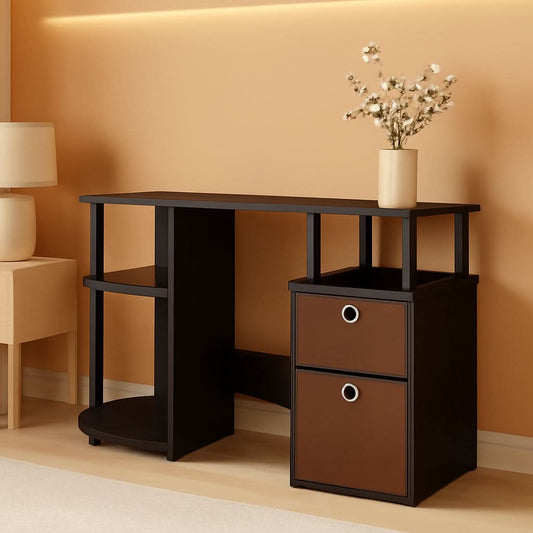 Jaya Brown Computer Study Desk With Storage Bins And Shelf