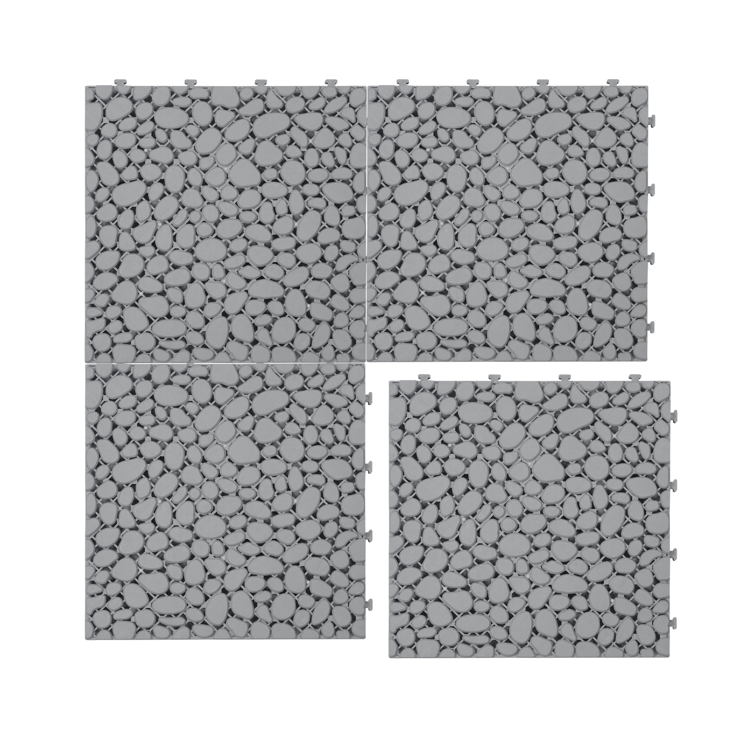 Pebble Stone Pattern 12x12 in. Gray Interlocking Deck Tiles Waterproof Plastic