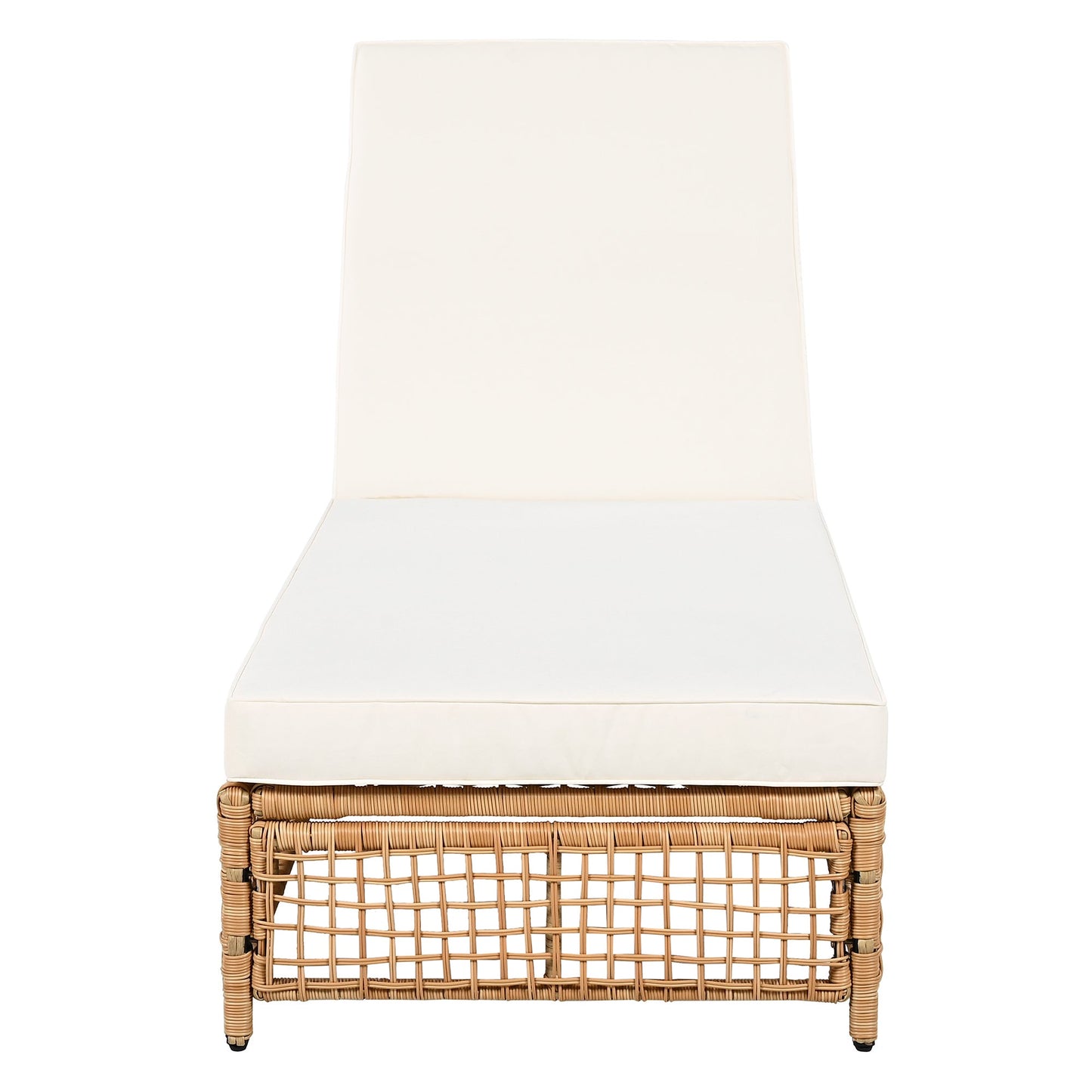 Outdoor Lounge Chair, 5-Position Adjustable Rattan Chaise with Cushion and