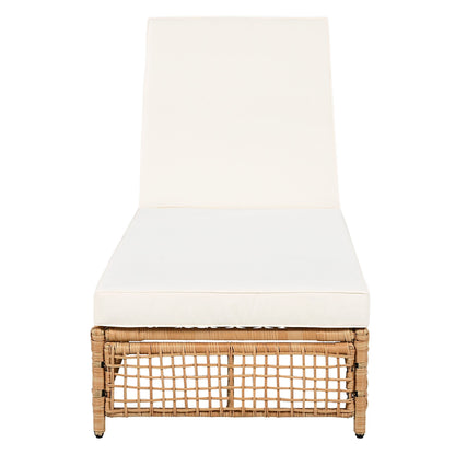 Outdoor Lounge Chair, 5-Position Adjustable Rattan Chaise with Cushion and