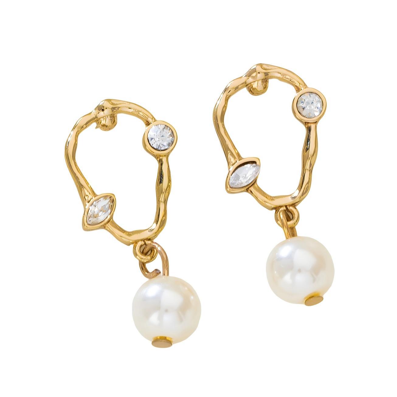 Ins Style Twisted Earrings, Exquisite Rhinestone Pearl Stud Earrings, Versatile Temperament Daily Commute Jewelry For Girls