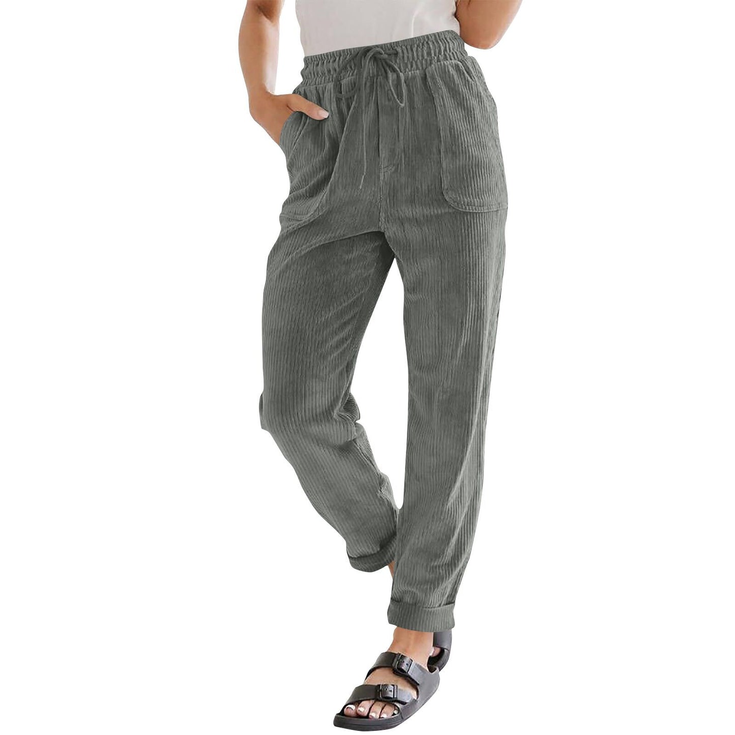 European And American Casual Pants Fashion Solid Color Corduroy Wide-leg Pants Women's Pants