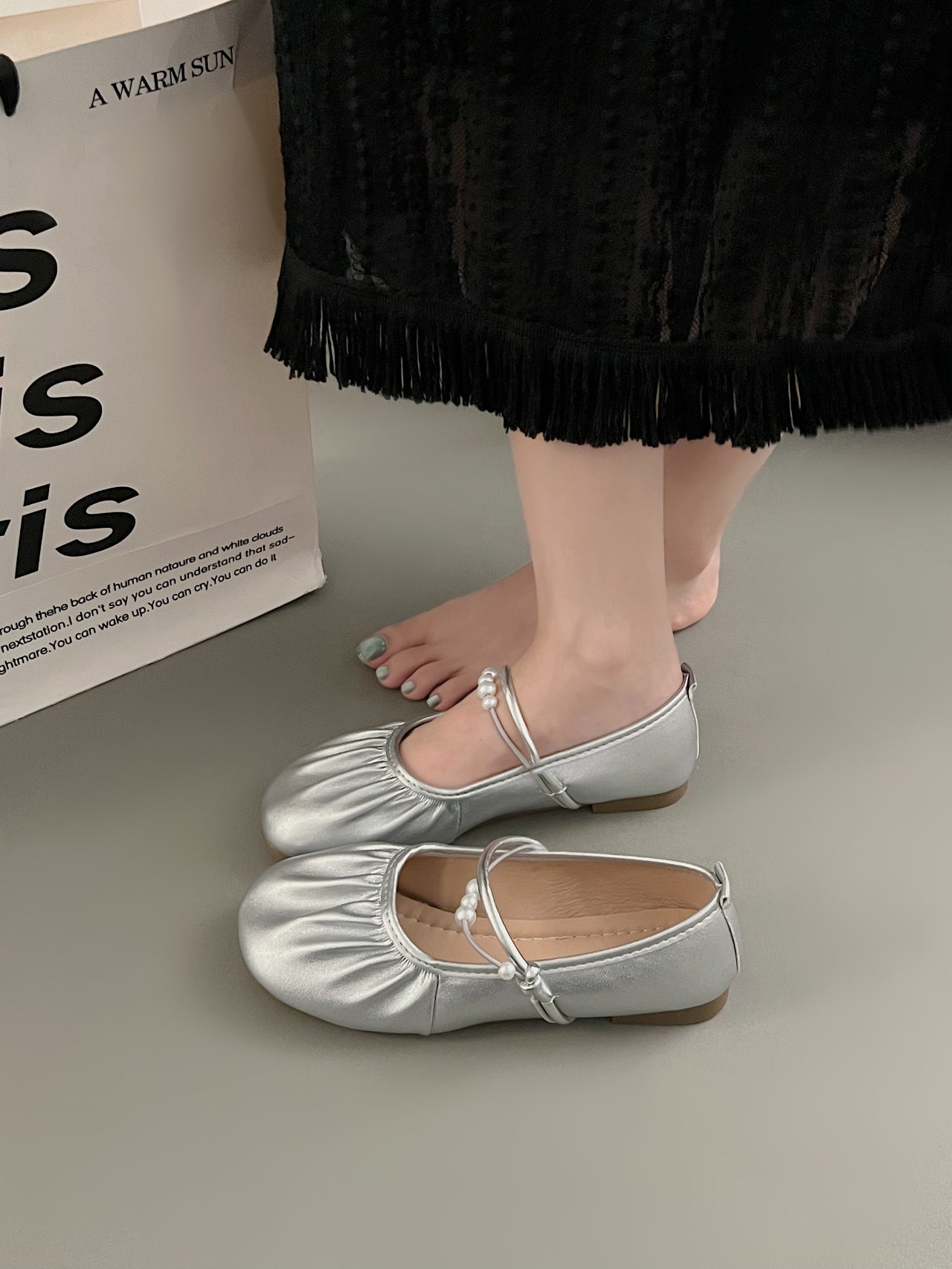 2026 Fall New Silver Mary Jane Loafers, French Gentle Shallow Vamp Flats Women Dress Shoes For Skirts
