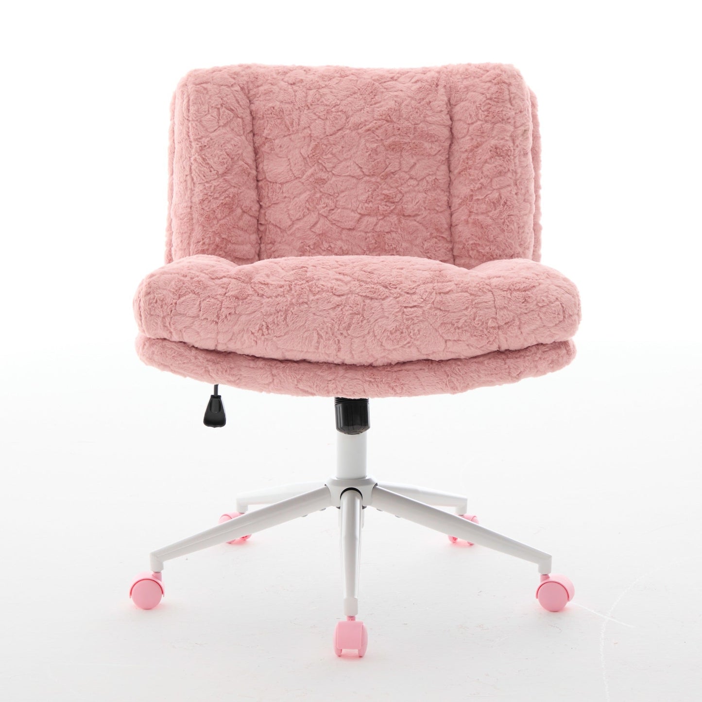 Swivel Chair Faux Alpaca Pink Wide 26.4 In Seat 360 Degree Height Adjust