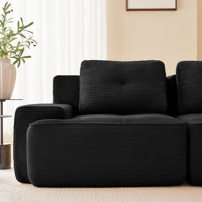 Sectional Sofa Modular Corduroy Black 3 Seat Tufted No Assembly