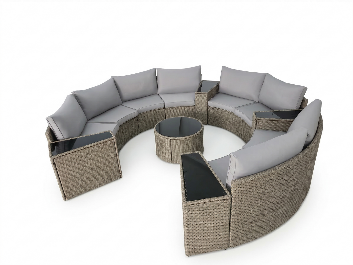 Outdoor Sectional Set PE Rattan Steel Light Gray 13pc