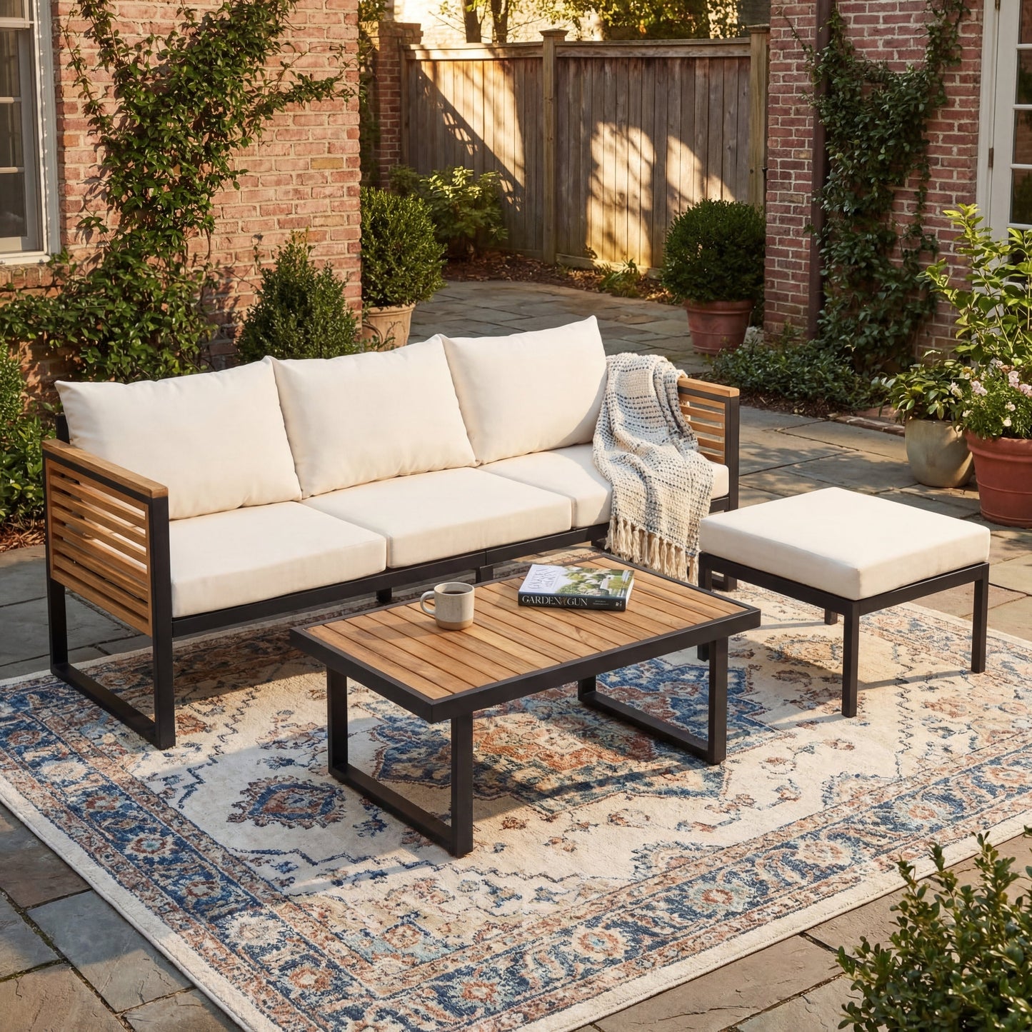 3 Piece Outdoor Patio Set Acacia Wood Steel