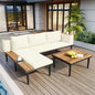 Outdoor Patio Set Acacia Wood Iron Beige L-Shape Seats 6 396 LB