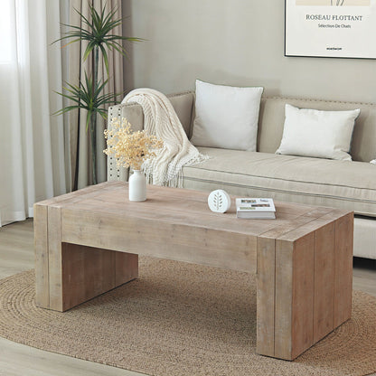 Rustic Farmhouse Coffee Table | 49" Rectangular Living Room Center Table with Distressed Wood Finish