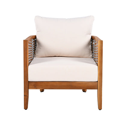Outdoor Tub Chair Acacia Wood Rope Teak Beige Cushion Deep Seat 27in