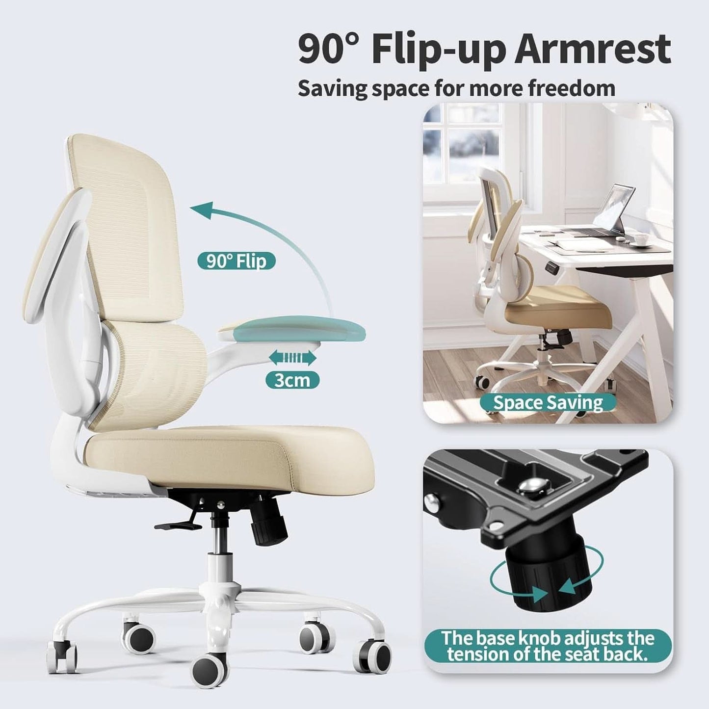 Ergonomic Office Chair With Mesh Back 330 Lb Capacity Beige
