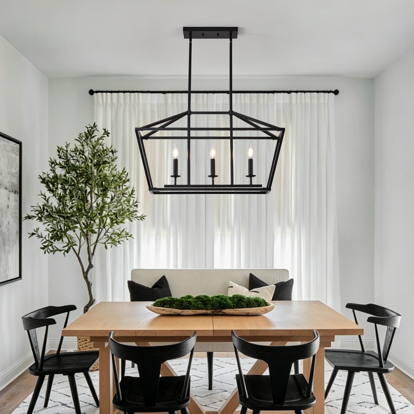 Chandelier Industrial Linear 3-Light Matte Black Metal Pendant Kitchen