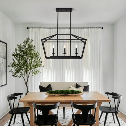 Chandelier Industrial Linear 3-Light Matte Black Metal Pendant Kitchen