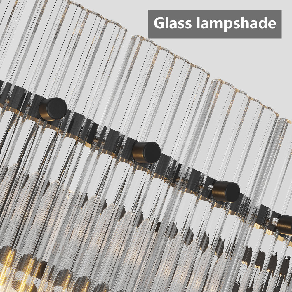 Water Ripple Crystal Glass Chandelier | 8/10-Light Modern Handmade Corrugated Glass Ceiling Light — Black or Gold, Round or Rectangular