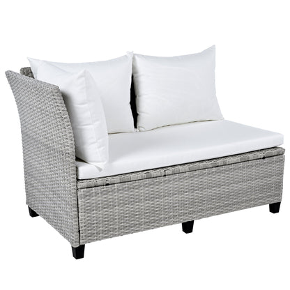 Outdoor Sectional Set PE Rattan Steel White 5 Piece Seats 7 Extendable