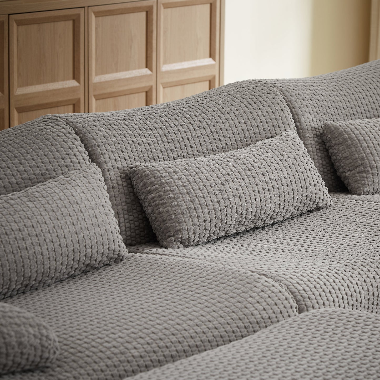 Sectional Sofa U-Shape Convertible Corduroy Gray 6 Seat Ottoman