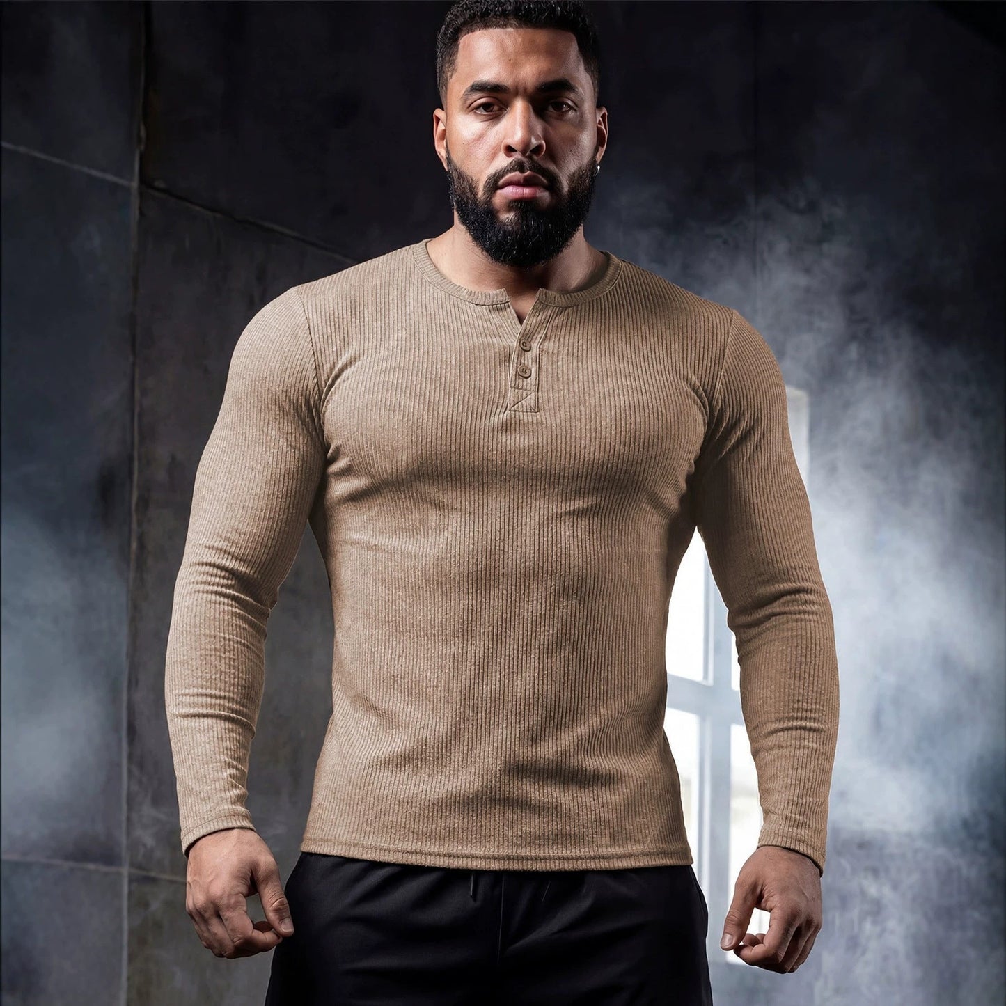 Muscle-fit Sporty-casual Half-button-down Long-sleeve