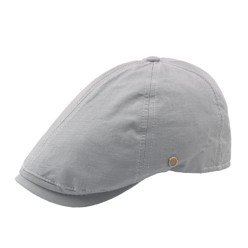 Plaid Men's Flat Cap Retro W Copper Button Beret