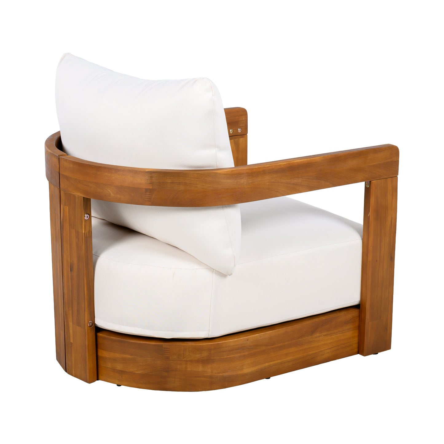 Outdoor Club Chair Acacia Wood Tub Shape Teak Beige Cushion
