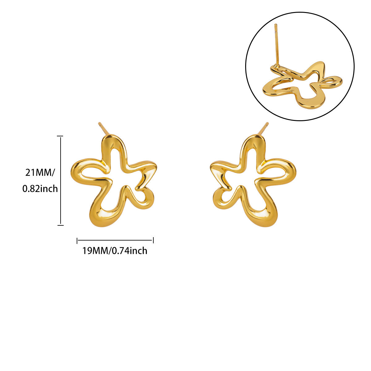 18K Gold-plated Copper Hollow-out Flower Earrings