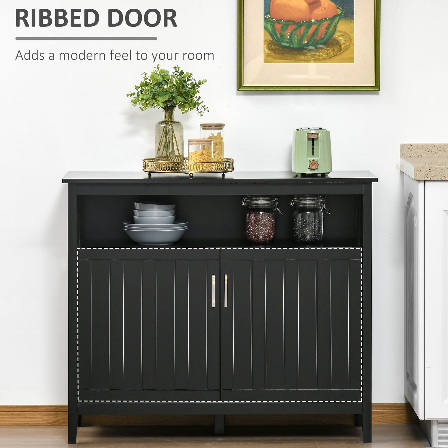 Black Sideboard Buffet Cabinet with 2 Doors and Adjustable Shelves