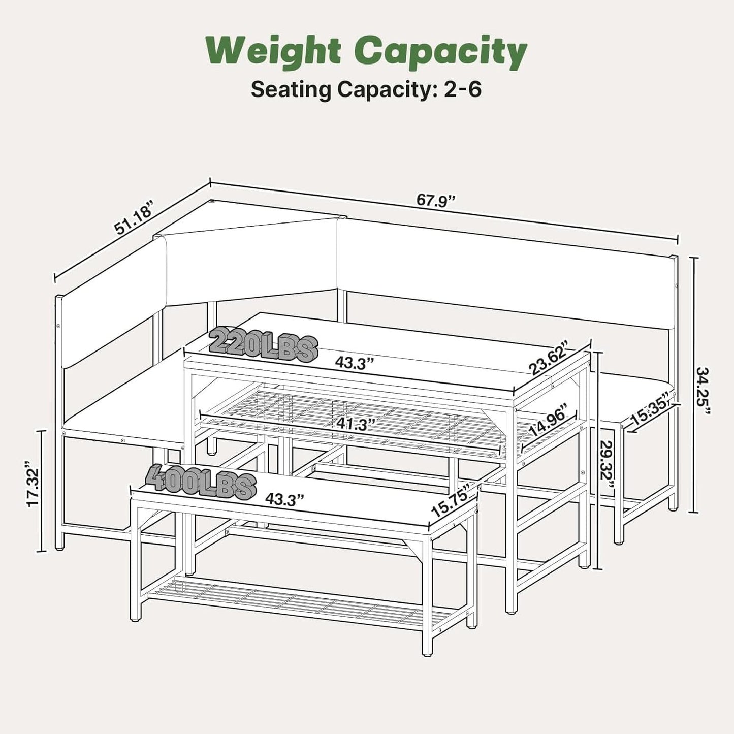 Corner Dining Table Set Space Saving Graphite Grey 4To6