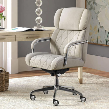 Quilted Leather Executive Office Chair With Lumbar Support Cream