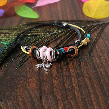 Dragonfly Charm Leather Bracelet