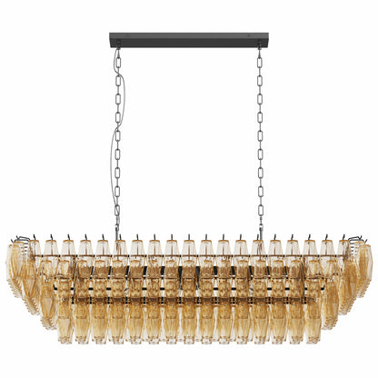 Chandelier Rectangle Black 12-Light 4-Tier Smoke Glass 54 In Farmhouse