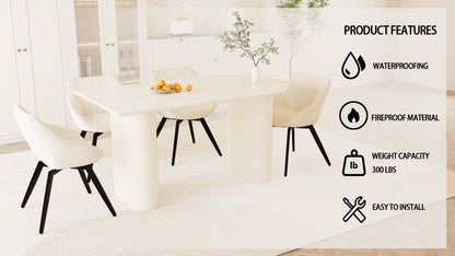 63' medieval modern cream style MDF dining table and beige PU dining chair set,