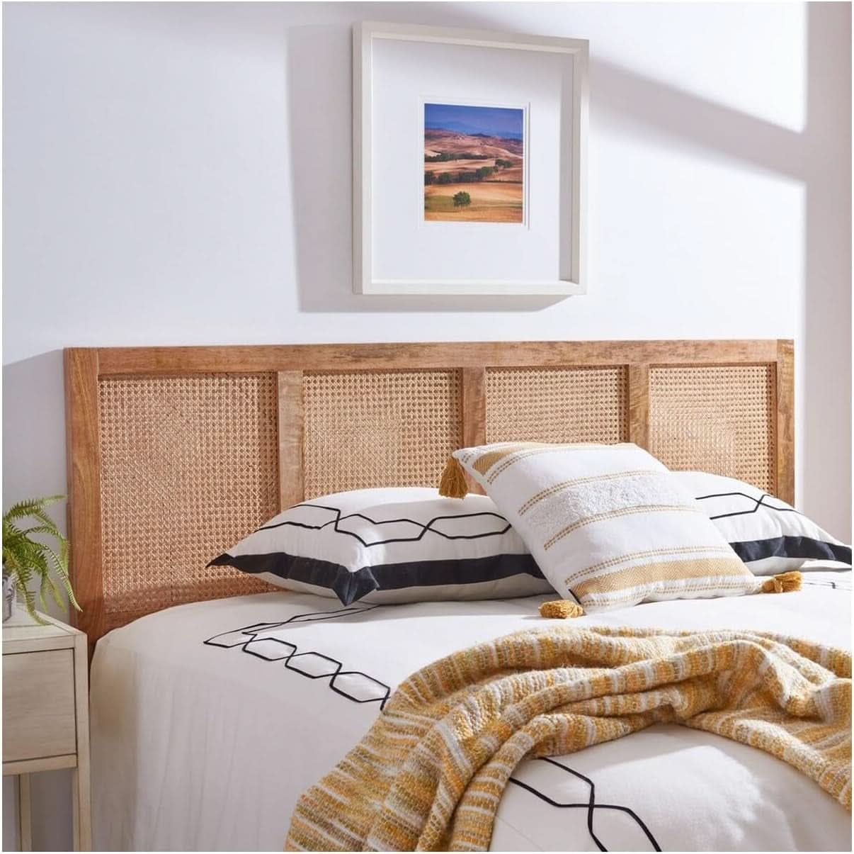 Natural Cane King Headboard with Sturdy Mango Wood