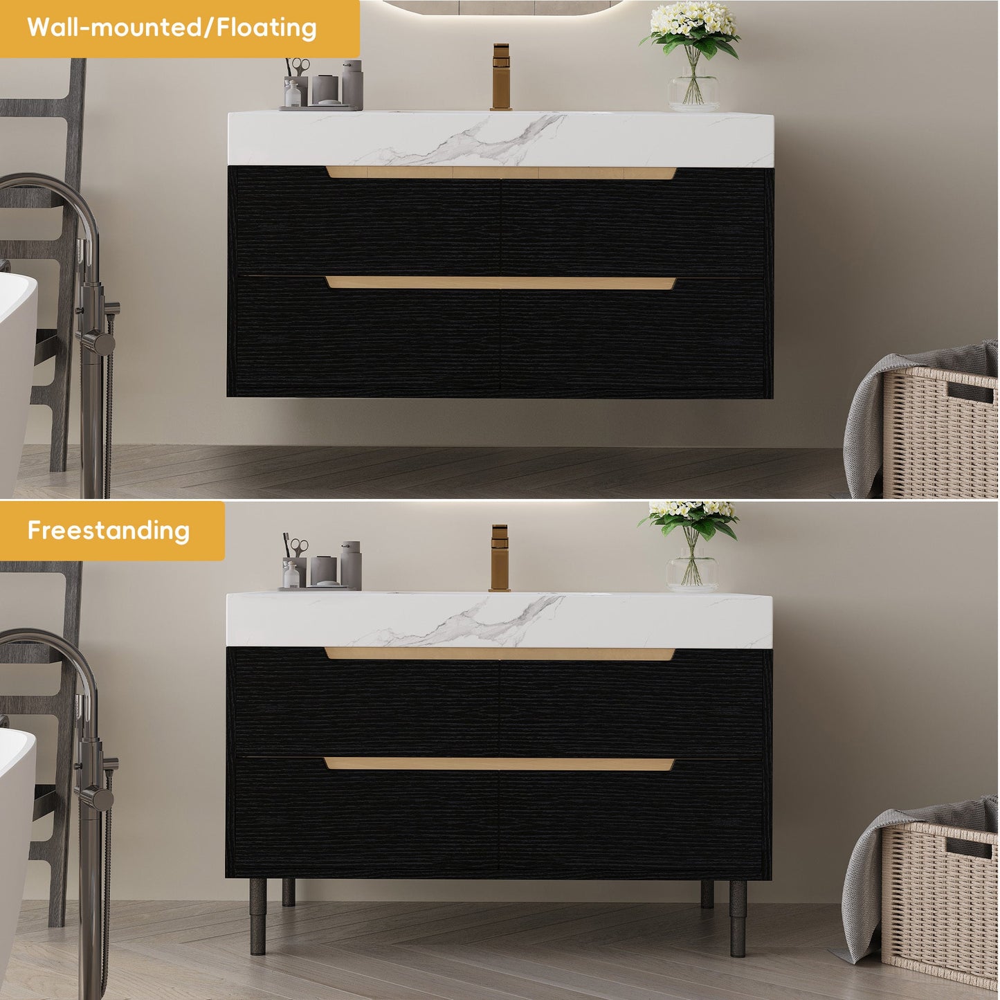 35.4' Modern Bathroom Vanity with Undermount Sink, Sintered Stone Top, Waterp...
