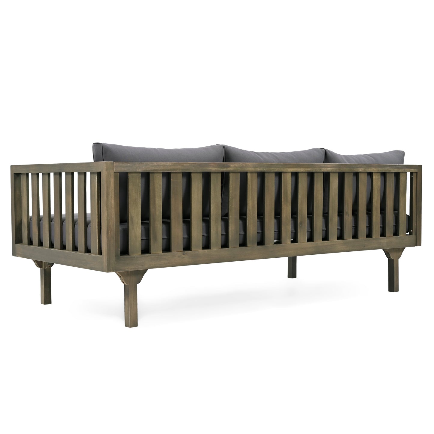 Outdoor Daybed Set Acacia Wood Gray 3 Seater Chaise
