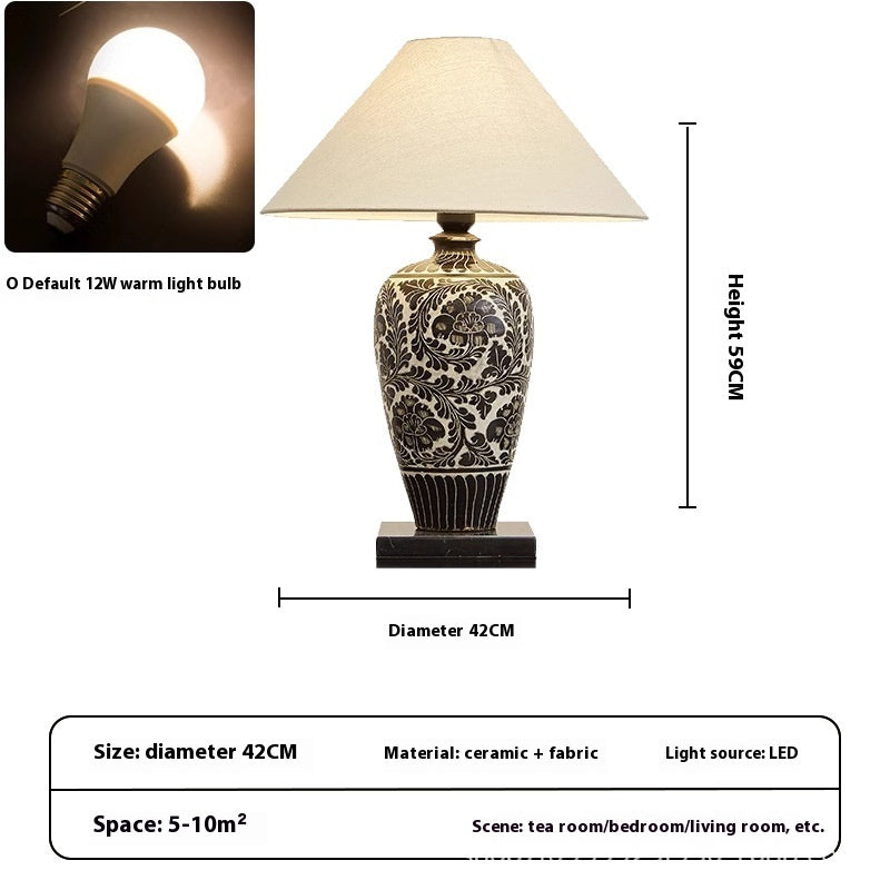 Japanese Ceramic Table Lamp with Fabric Shade
