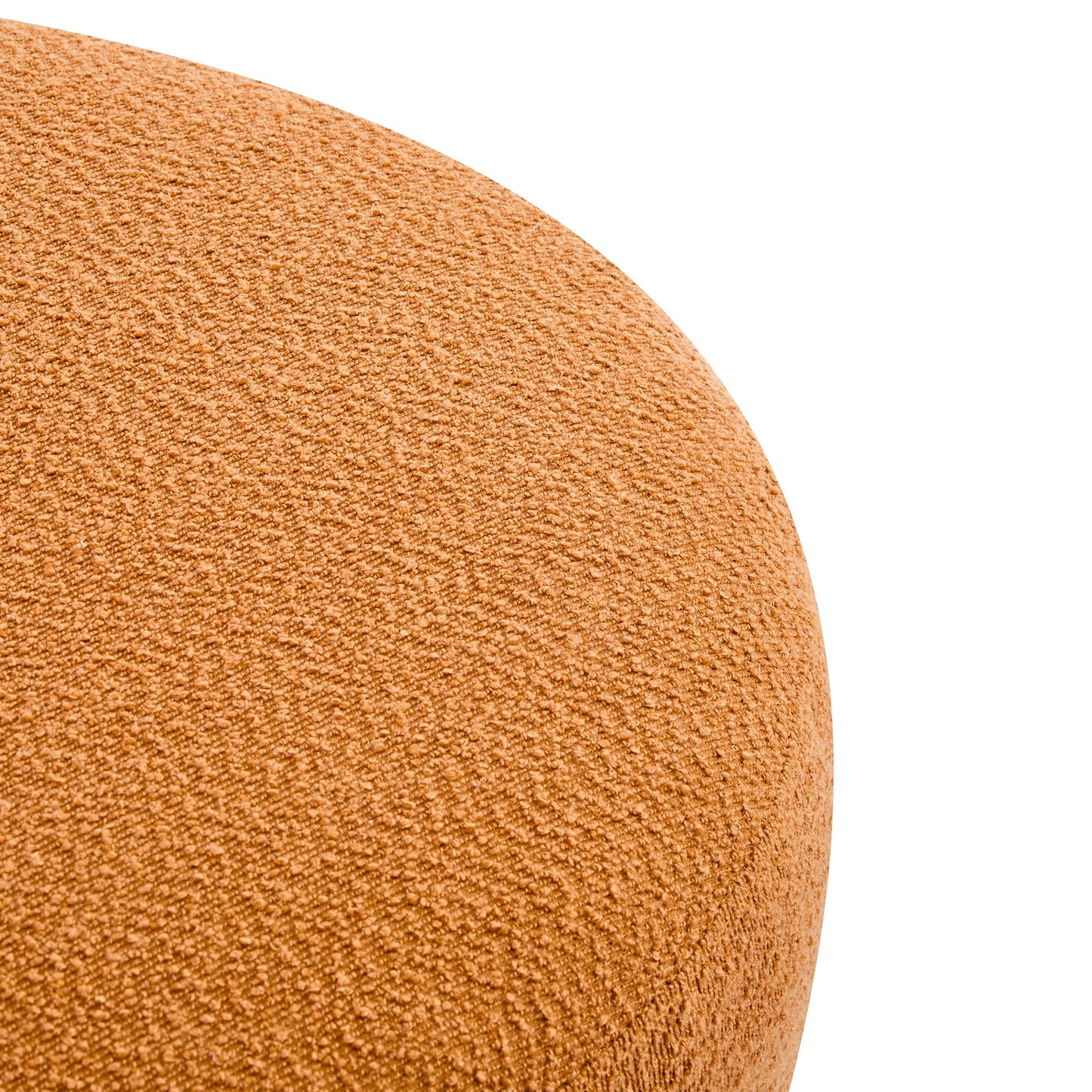 Modish Round Ottoman Boucle Top Splayed Rubberwood Legs, Pumpkin Orange