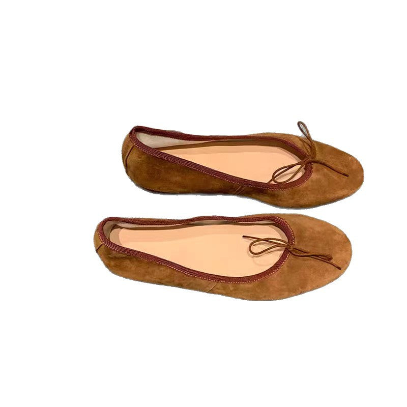 French-style Versatile Round-toe Low-cut Elegant Bow Flat Shoes