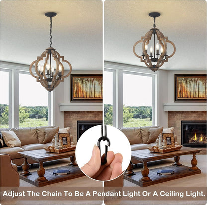 Chandelier Farmhouse 6-Light Rustic Wood Black Pendant Kitchen Island