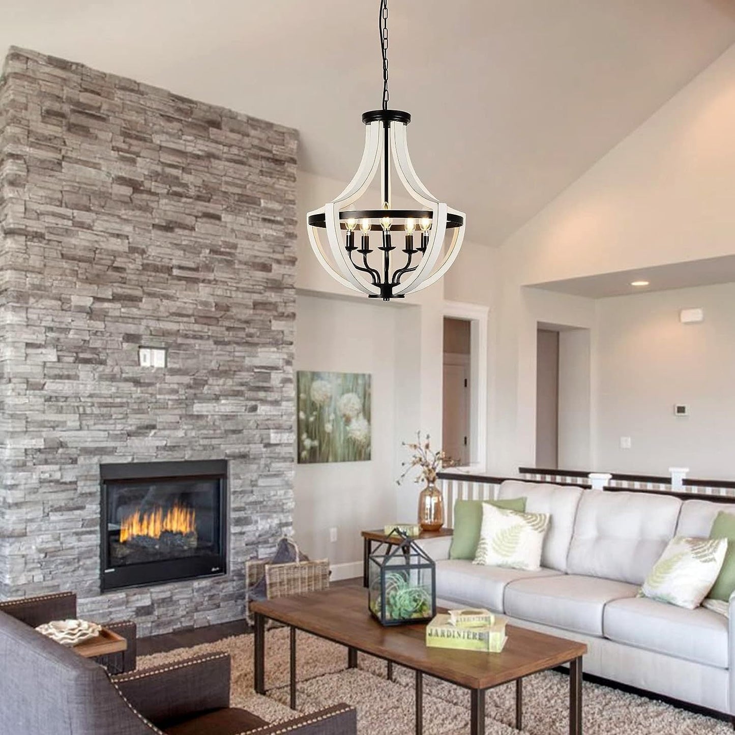 Modern White Solid Wood Chandelier