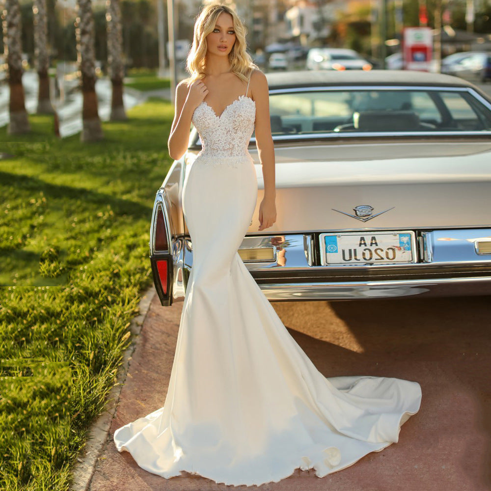 White Simple Fishtail Bridal Tube Top Wedding Dress