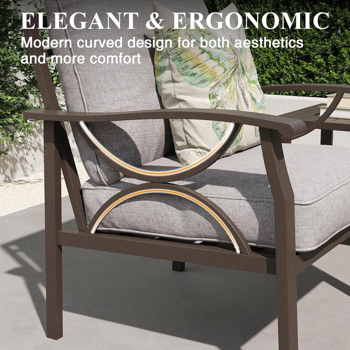 Outdoor Patio Set Steel 5 Piece Khaki Gray Cushions
