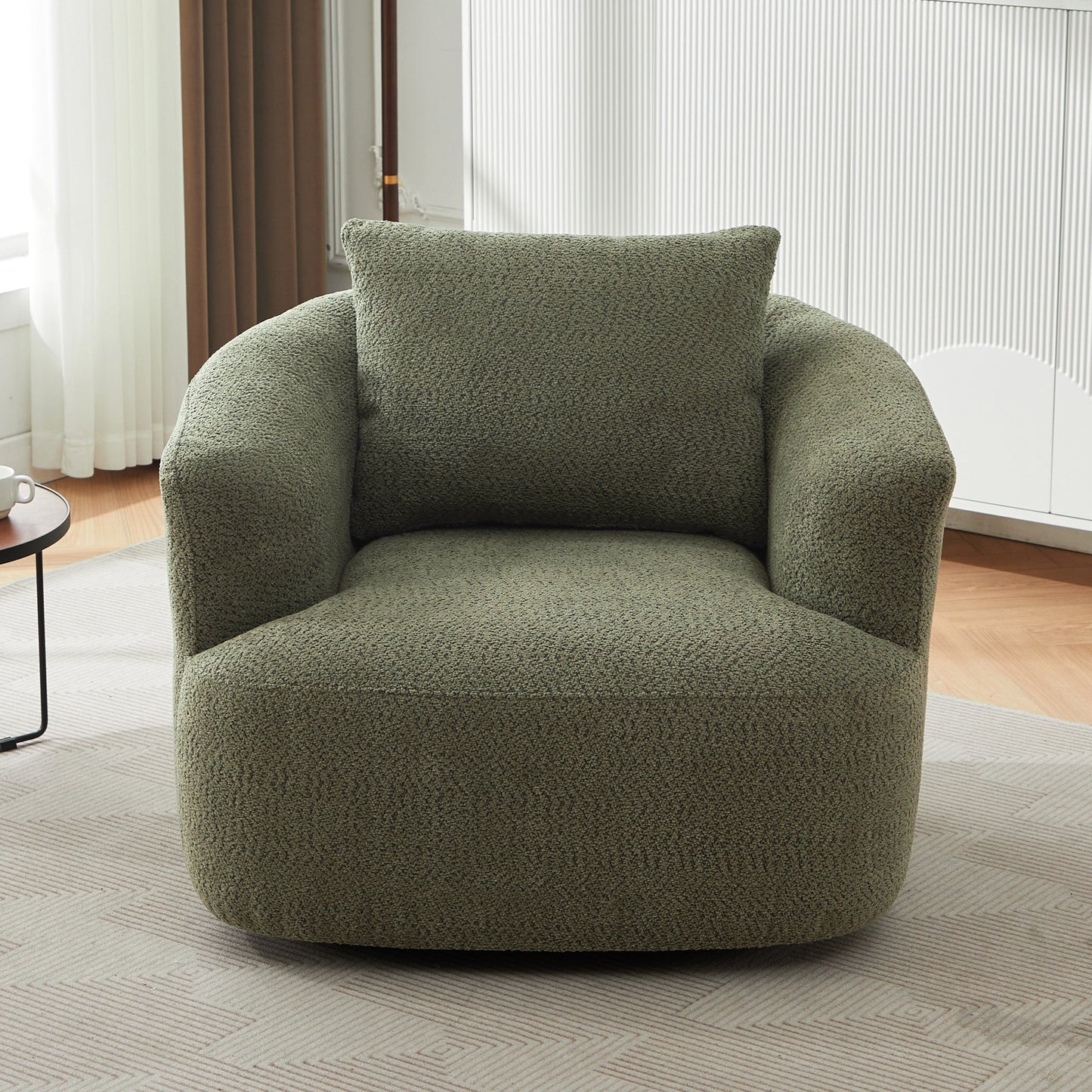 Accent Chair Swivel Barrel Chenille Green 360 Degree Pocket Spring 38 In