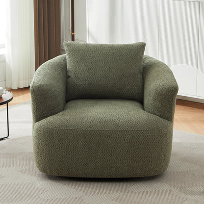 Accent Chair Swivel Barrel Chenille Green 360 Degree Pocket Spring 38 In