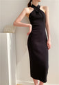 Women's Slim Fit Slim Pack Hip Cross Halter Over Knee Knit Dress